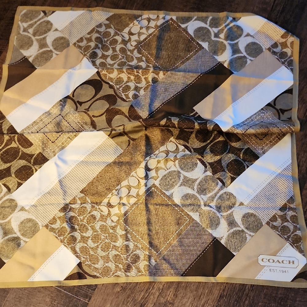 Coach Abstract Pattern Scarf in Brown and Cream